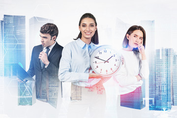 Managers team in city, network interface