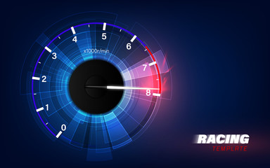 Speed motion background with fast speedometer car. Racing velocity background.