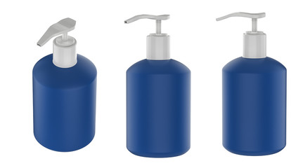 Set of blue empty pump bottles