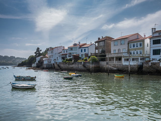 Village houses in th harbor of Redes, Ares, Galicia, Spain