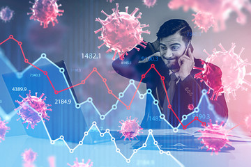 Businessman panics, coronavirus and economy crisis