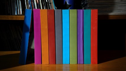 colorful books on a shelf