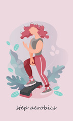 Step aerobics, young women doing exercise on aerobic step
