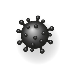 Coronavirus 2019-nCoV. Corona virus 3D icon. Black sign isolated on white background. China pathogen respiratory infection. Design bacteria-cell. Influenza pandemic. Corona-virus. Vector illustration