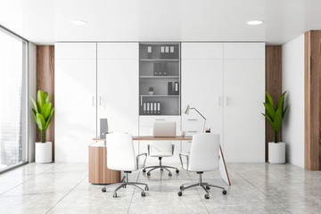 Panoramic white and wooden CEO office