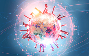 Earth hologram and coronavirus covid 19 pandemia