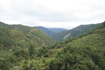 Naklejka premium mountain landscape with trees and clouds