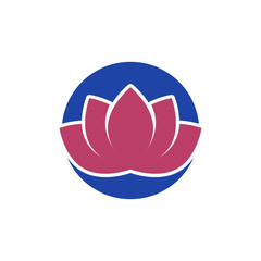 Pink Lotus flower icon isolated. Blue circle button