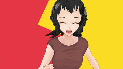 Anime Girl Cartoon Character Japanese Girl with a smile and Background it's Anime Manga Girl from Japan