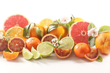assorted of citrus fruit- lemon, grapefruit, orange on white background