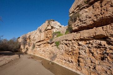 The archaeological site of Eloro. Helorus, Heloros, Helorum, or Elorus. Noto, Syracuse, Sicily, Italy