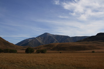 mountain landscape with blue sky and clouds