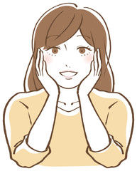 頬杖をつく女性のイラスト