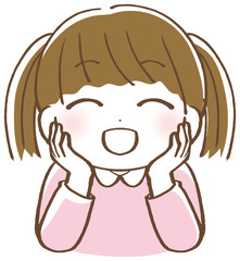 頬杖をつき笑顔の女の子のイラスト