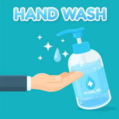Hands extended with alcohol gel to wash hands Concept of removing corona virus on hand.