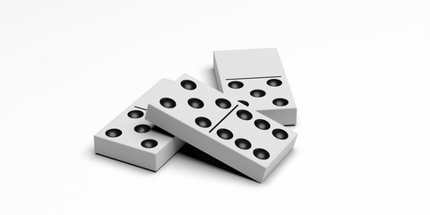 Dominoes game blocks white color with black dots isolated against white background. 3d illustration
