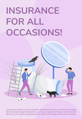 Insurance for all occasions poster flat vector template. Bad luck signs, superstitions brochure, booklet one page concept design with cartoon characters. Insurance company service flyer, leaflet