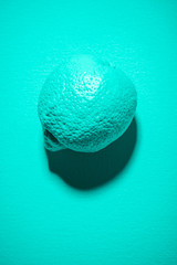 Abstract Lemon Fruit Painted in Pastel Blue on Blue Background. Minimal Art Food Background