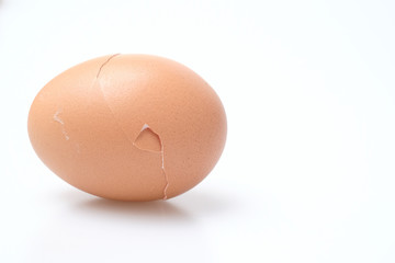 Broken egg shell on white background