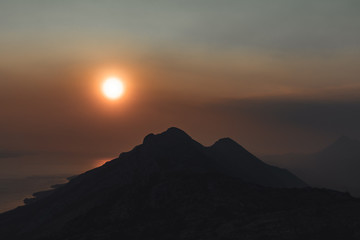 Beautiful sunset colors over the mountains, Central Dalmatia, Croatia