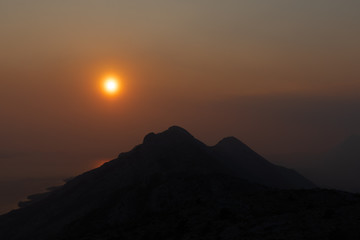Beautiful sunset colors over the mountains, Central Dalmatia, Croatia