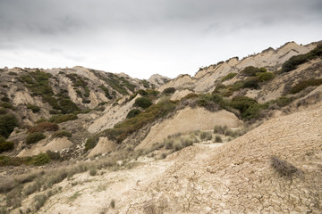 Calanchi of Aliano (Matera). The park of the Aliano gullies, clay sculpture caused by rainwater eroded the surface. The badlands of Basilicata, a lunar landscape in South Italy