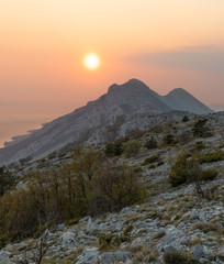 Beautiful sunset colors over the mountains, Central Dalmatia, Croatia