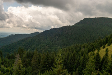View of Bucegi Mountains,  Bucegi National Park,  Romania, cloudy day, autumn time