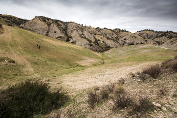 Calanchi of Aliano (Matera). The park of the Aliano gullies, clay sculpture caused by rainwater eroded the surface. The badlands of Basilicata, a lunar landscape in South Italy