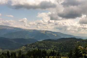 Fototapeta na wymiar View of Bucegi Mountains, Bucegi National Park, Romania, cloudy day, autumn time