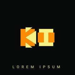 Modern creative shaped KI, IK, K, I logo. Initial Logo Designs Templete with Black Background. Vector Illustration
