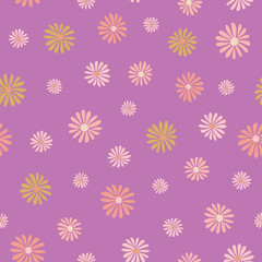 Summer daisy vector repeat pattern on purple background. Texture for fabric, wrapping, textile, wallpaper, apparel. Vector illustration