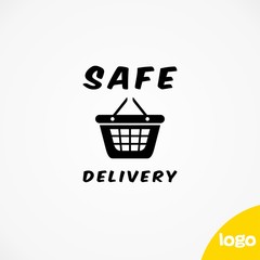 shopping basket safe delivery black vector simple sign