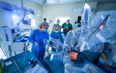 Medical robot. Robotic Surgery. Medical operation involving robot. Minimally invasive robotic...