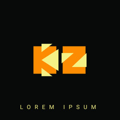 Modern creative shaped KZ, ZK, K, Z logo. Initial Logo Designs Templete with Black Background. Vector Illustration
