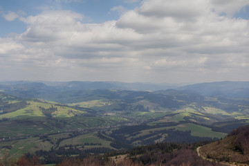 Fototapeta premium Beautiful mountain landscape with sunlight. Carpathians