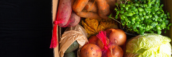 grocery paper shopping eco box with healthy food