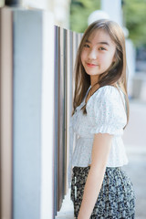 portrait Asian girl in park.