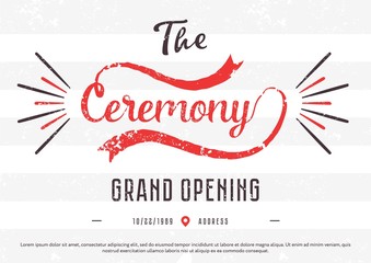 Grand opening. Event flyer template of grand opening celebration ceremony. Opening soon banner design.