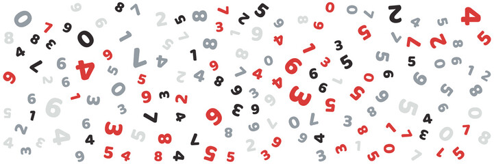 Numbers pattern on white background for wide banner. collection of memphis seamless vector patterns with numbers.