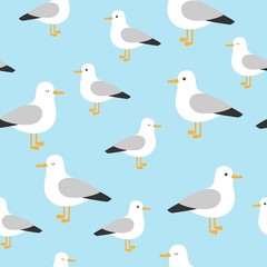 Vector beautiful pattern with seagulls. Sea Gull, a beautiful bird. Cute bird in cartoon style. .