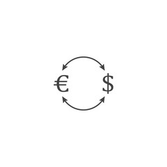 Vector arrow and euro dollar sign icon on white isolated background. Layers grouped for easy editing illustration. For your design.
