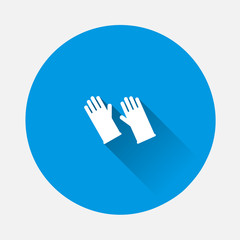 Latex or nitrile medical rubber gloves icon on blue background. Flat image with long shadow.