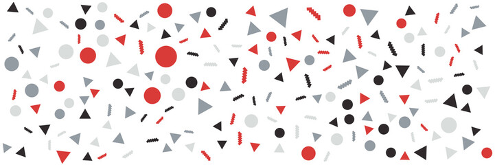 Basic shape pattern. Triangle rectangle circle dot with red blue white blue yellow color. 
Background with monochrome dotted texture. Polka dot pattern template 