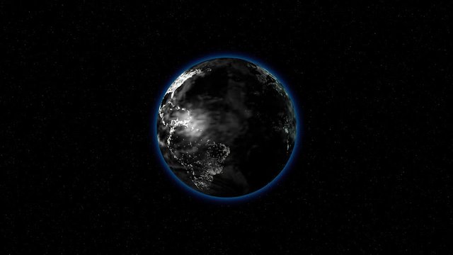 The luminous Earth rotates in space