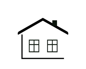 Flat black home (roof and window) icon Vector Illustration