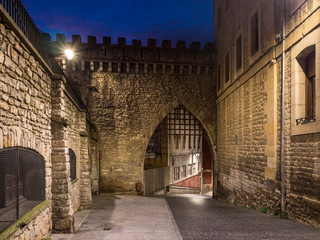 Medieval city gate and portcullis in the Canton Las Carnicerias Street in Vitoria-Gasteiz, Basque Country, Spain