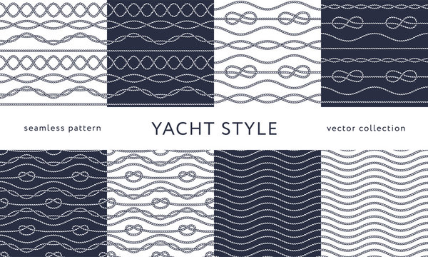 Nautical rope seamless patterns. Yacht style design.