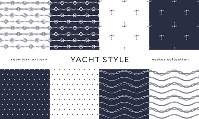 Nautical seamless patterns. Yacht style design.