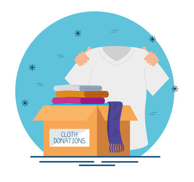 Charity Donation Box With Clothing Vector Illustration Design